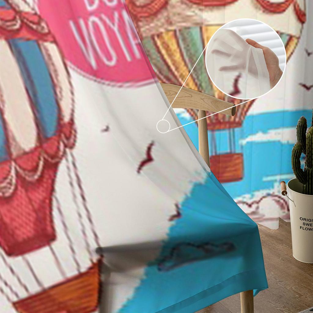 Винтажные разноцветные воздушные шары, летающие в небе, облака, птицы, шифоновые прозрачные шторы для гостиной, спальни, оконная вуаль, тюлевая занавеска