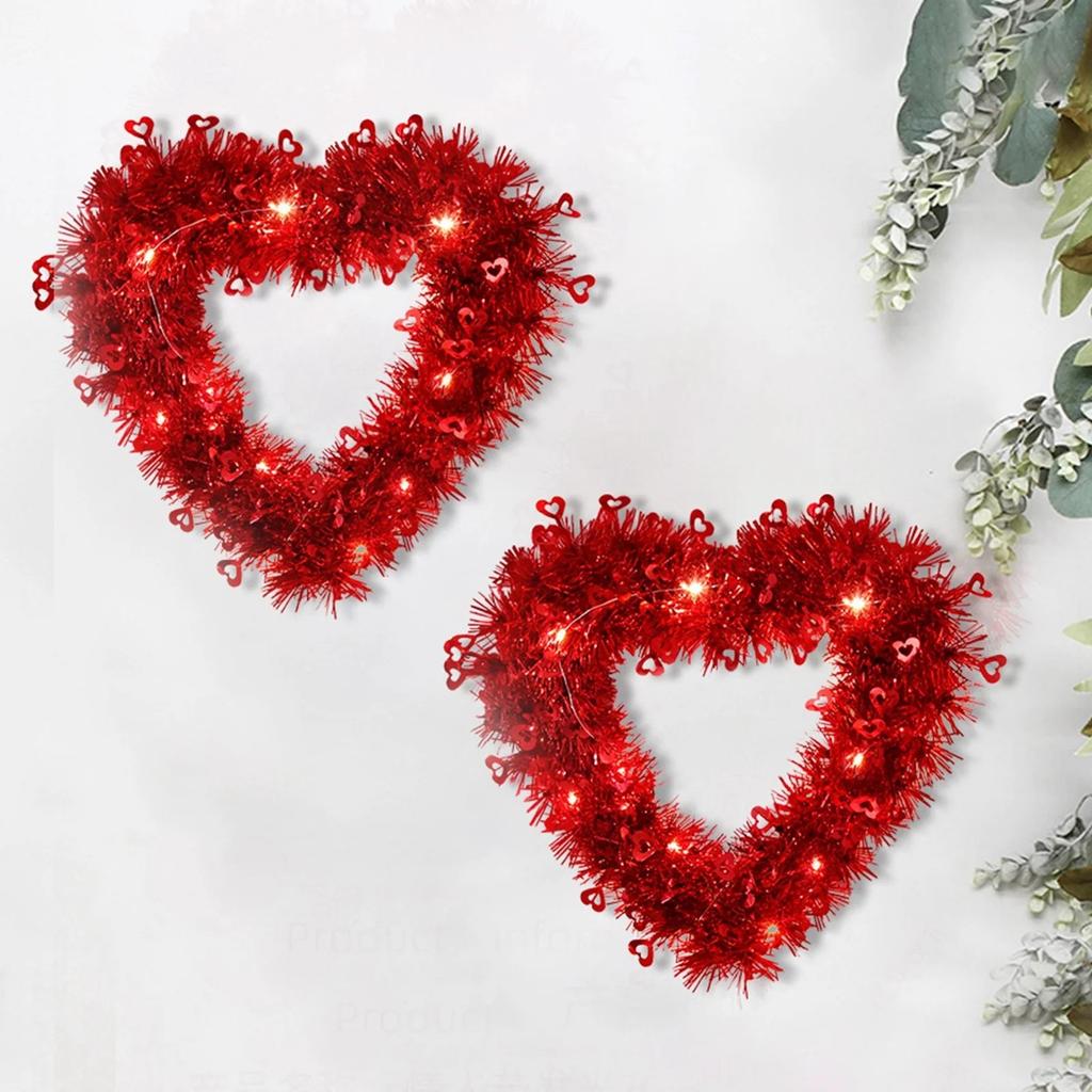 Венок в форме сердца, цветочная гирлянда из искусственных роз, венок на дверь для украшения дома, свадьбы, Дня святого Валентина, красный, 12 дюймов