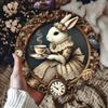 Винтажная круглая металлическая табличка Часы-кролик 20x20см Декор для домашней настенной живописи