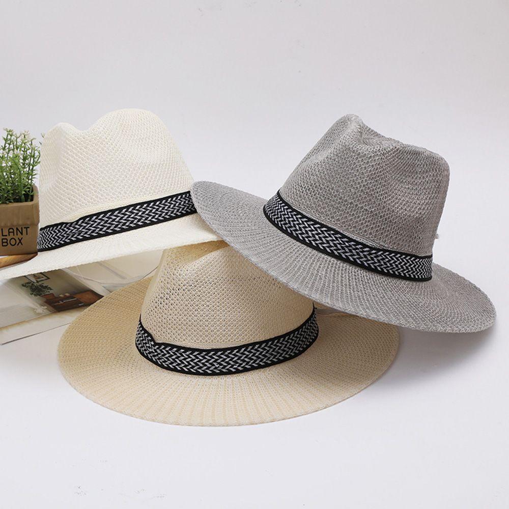 Beach Travel Male Dad Bowler Hat Middle-aged Men Straw Hat Old Man Sun Hat Solid Color Panama Hat