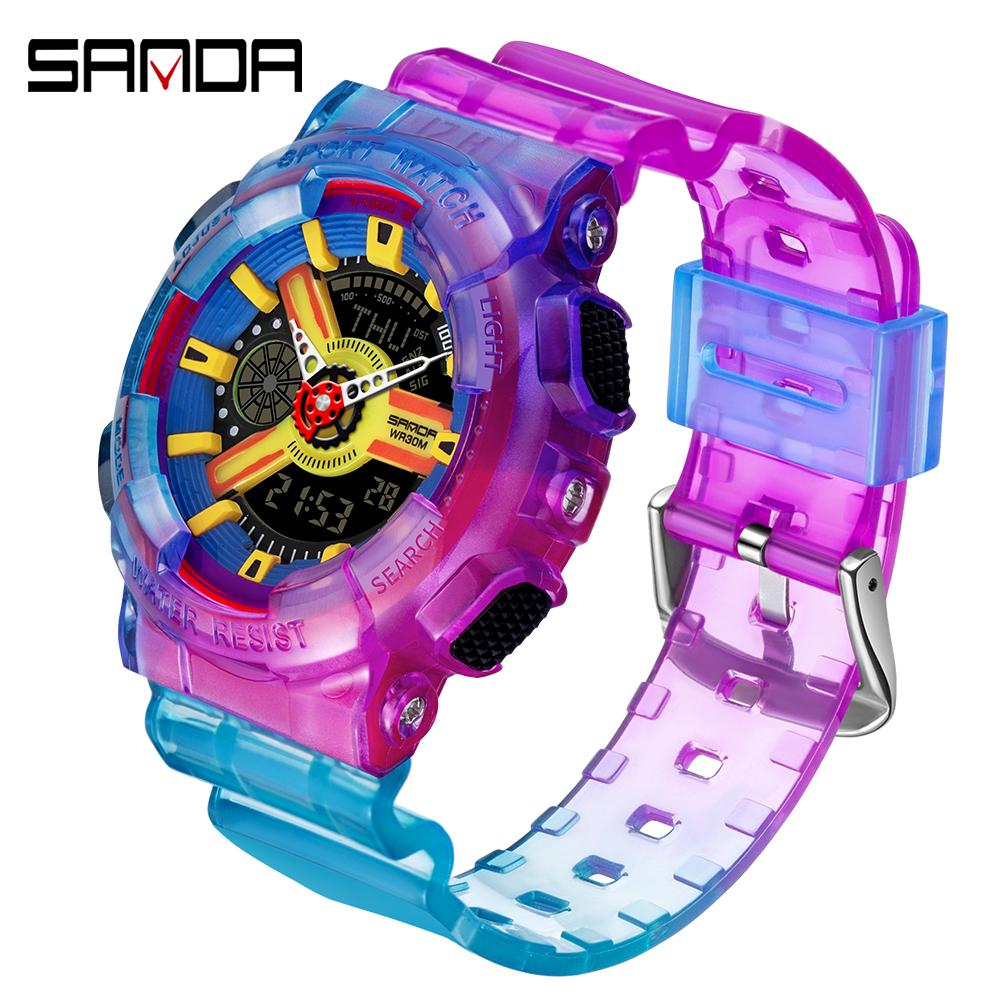 SANDA New Product Gradient Multiple Colors Frozen Couple Style Men's and Women's Fashion Trend Multi -functional Waterproof Electronic Watches