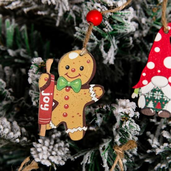 12 шт. Рождественские деревянные украшения, подвесные гномы, пряничные человечки, украшения для рождественской елки, подвеска для праздничного домашнего декора