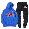 США баскетбольная уличная спортивная одежда с принтом спортивный костюм мужской теплый комплект из двух предметов свободная толстовка с капюшоном брюки комплект спортивный костюм с капюшоном