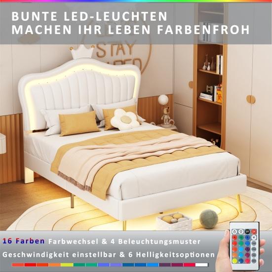 Family Bed Crown Shape Children with Headboard LED Light Heavy Single Duty Strong Carrying Capacity Girl Bedroom Furniture Indoor