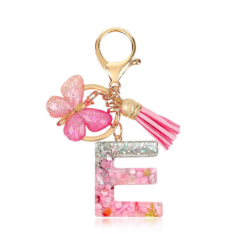 AZ Dreamy Sequin Letters Брелок для женщин Подвеска-бабочка с кисточками Инициал Брелок для кошелька Подвеска для сумок Амулеты Автомобильный брелок