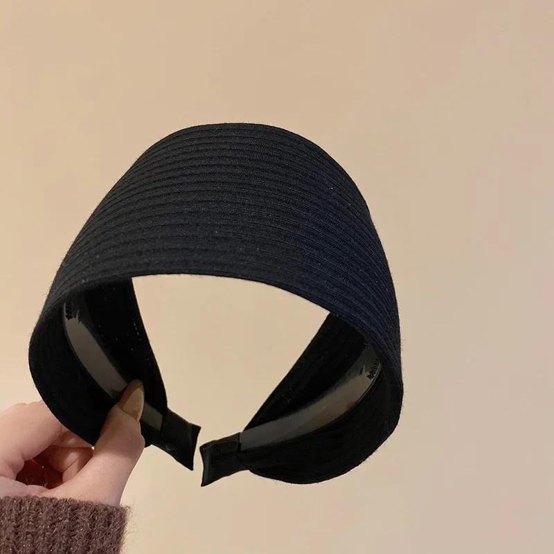 New Vintage Kintting Cloth Headbands for Women Solid Color Wide Stripe Hairband High Skull Top Nonslip Elegant Hair Accessories