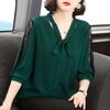 Women Spring Summer Style Blouses Tops Lady Casual Bow Tie Colloar Half Lace Sleeve Loose Shirt Tops