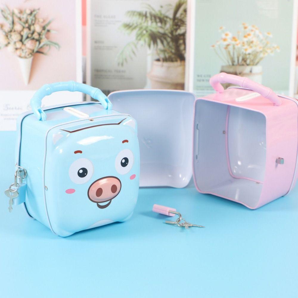 Pig Shape Money Saving Box Tinplate Coins Storage Box Handheld Piggy Bank  For Children Gift