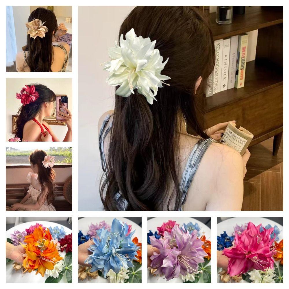 Korean Style Floral Shark Clip Fairy Sweet Hair Catches Simulation Flowers Hair Claw Beach