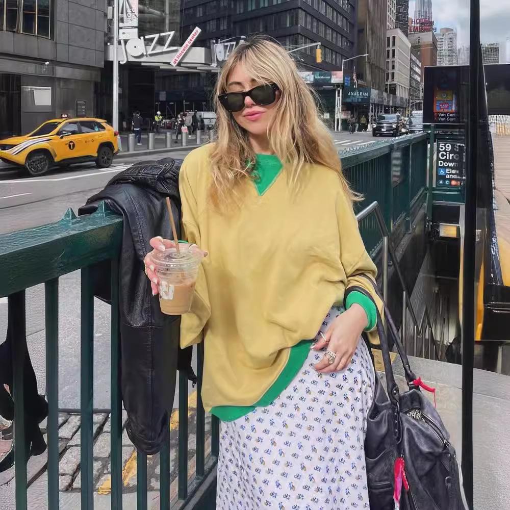 Женская осенне-зимняя свободная повседневная толстовка с длинным рукавом, разноцветная, большого размера