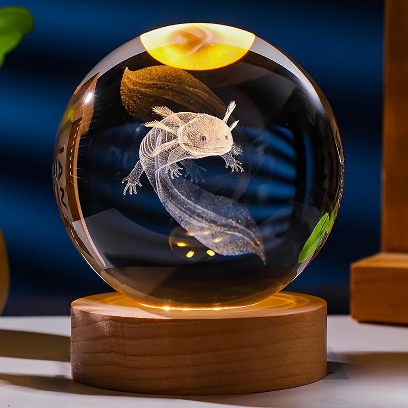 1 шт. 3D Аксолотль хрустальный шар подарки с деревянной основой света, фигурка животных Аксолотль вещи стеклянный шар ночник для домашнего декора спальни