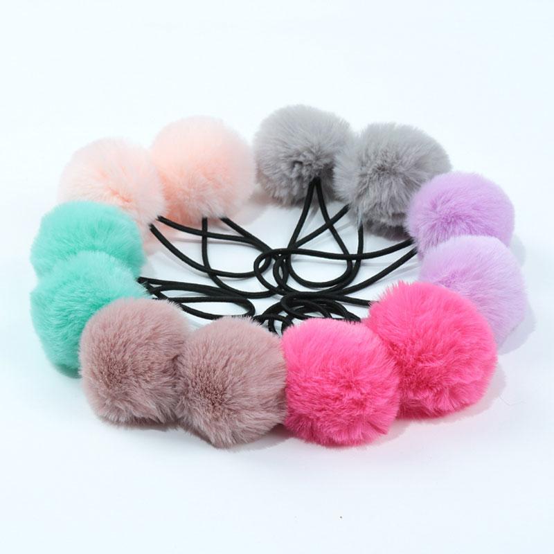 2 шт. Эластичные резинки для волос, головной убор, резинка, аксессуары для волос, меховой шарик, веревка для волос, женская, для девочек, кольцо для волос, помпон 5 см