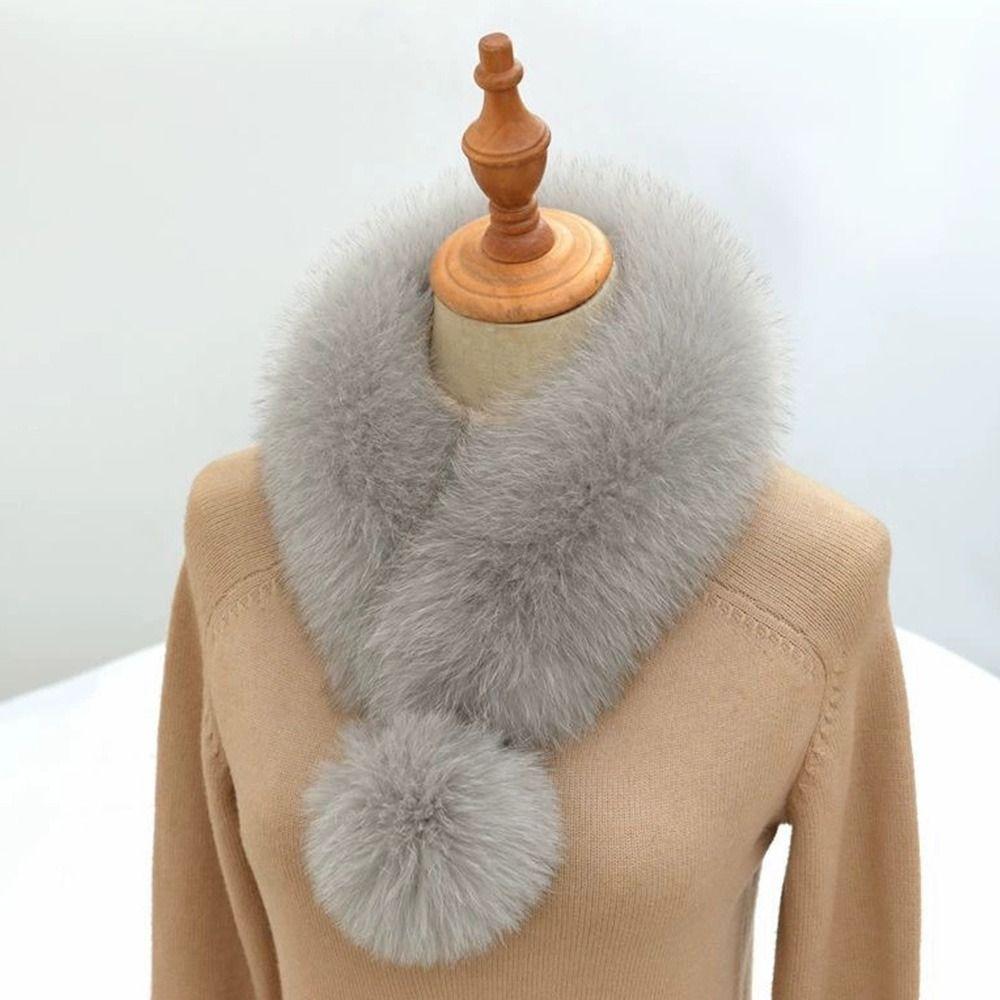 Thickened Winter Scarf Solid Color Faux Fox Fur Collar Neck Warmer Scarf Cold Weather Accessories