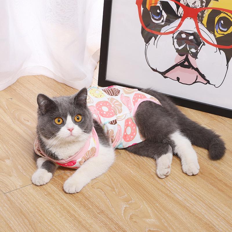 2024 Summer Female Cat Weaning Clothes, Thin Four-legged Clothes, Multi-colored Cat Sterilization Clothes with Velcro Surgical Clothes