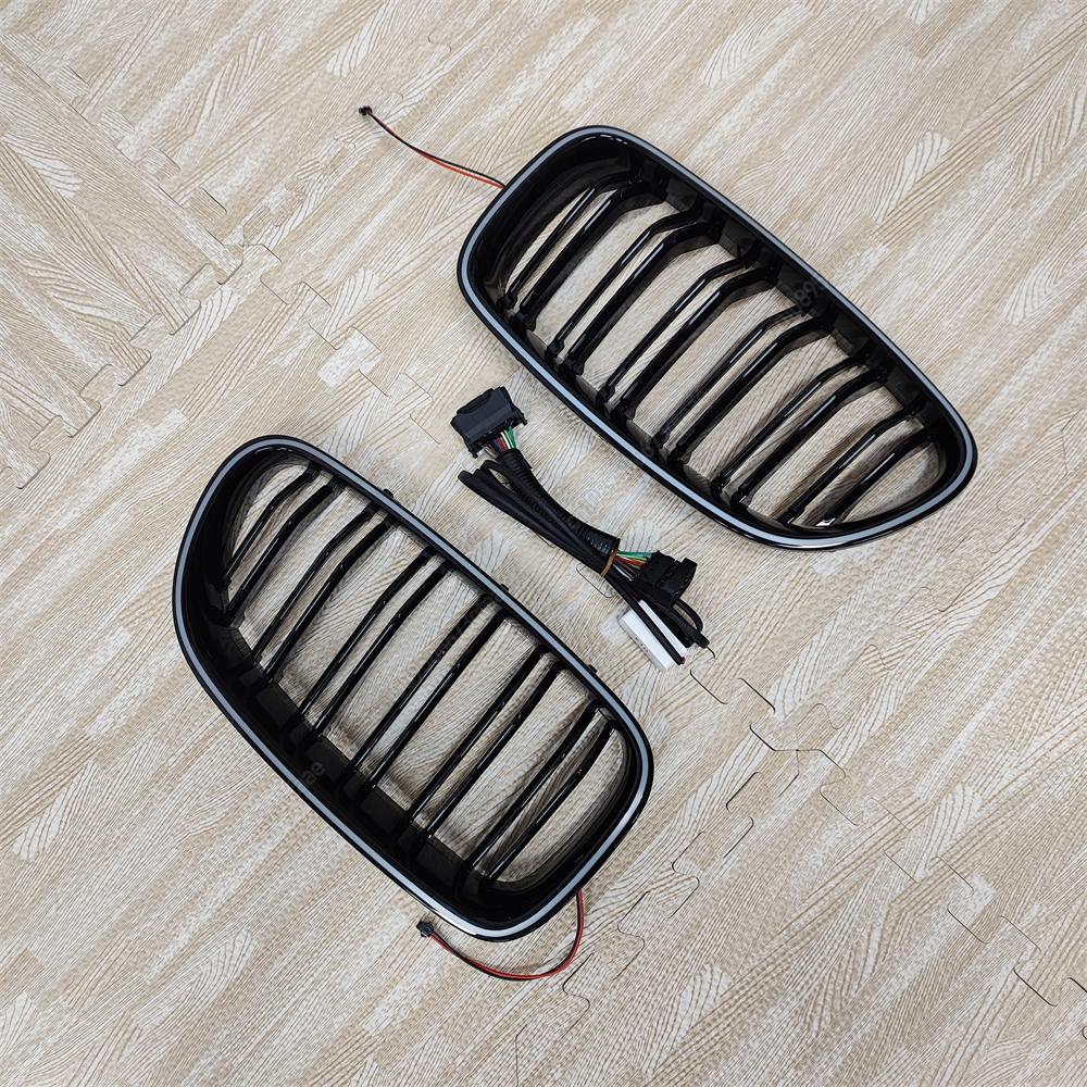 Car Double Line Front Luminous Grille Led Light Racing Grille For BMW 5 Series F10 F11 F18 2010-2017 ABS Black Body Kits Tuning
