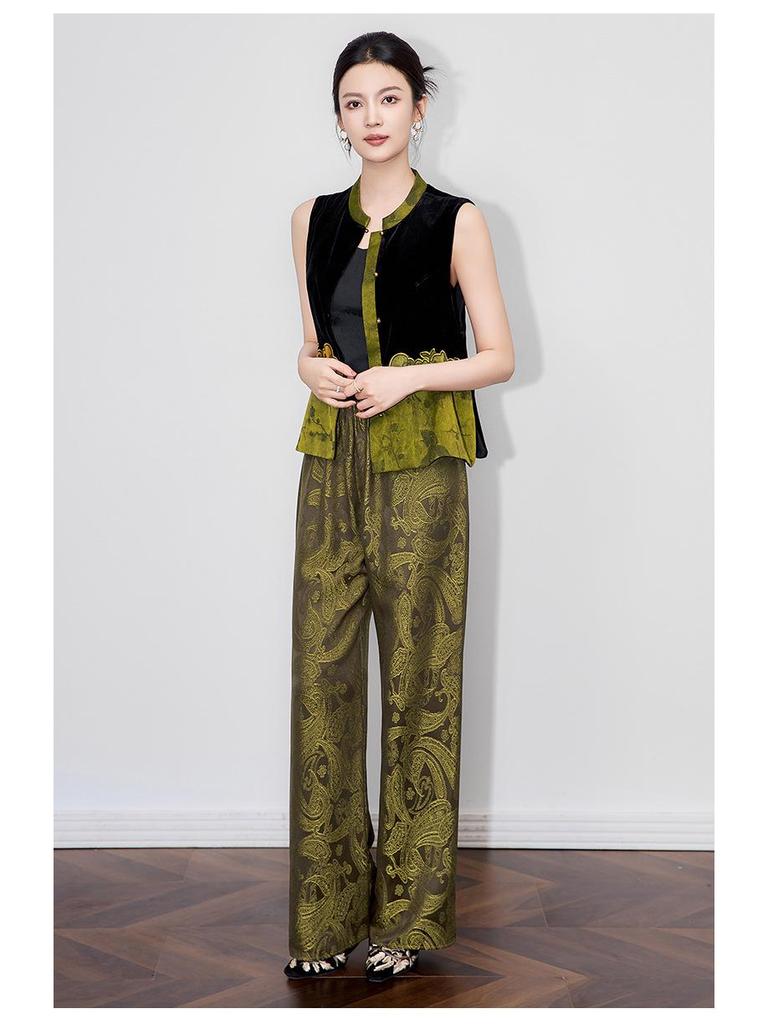 Super Aura Rayon Jacquard Wide-Leg Long Pants - New Chinese National Style
