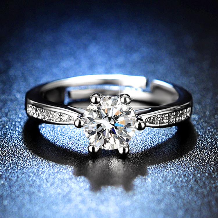 Кольцо с регулируемой огранкой из муассанита, 80 точек, слегка инкрустированное цирконием, женщина с шестью когтями