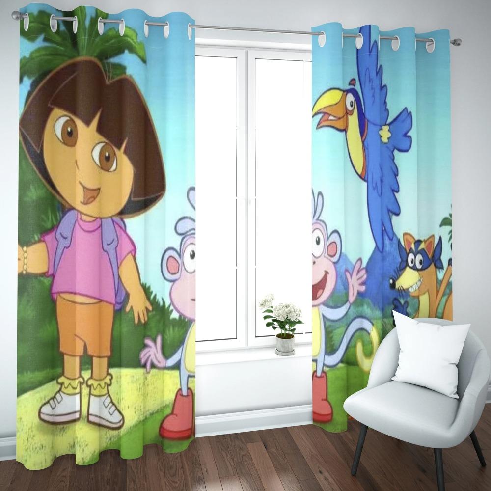 Dora the Explorer Cartoon Home Curtain, Cute Printing Light Filtering Drapes, Living Room, Bedroom, Heat and Sun Protection