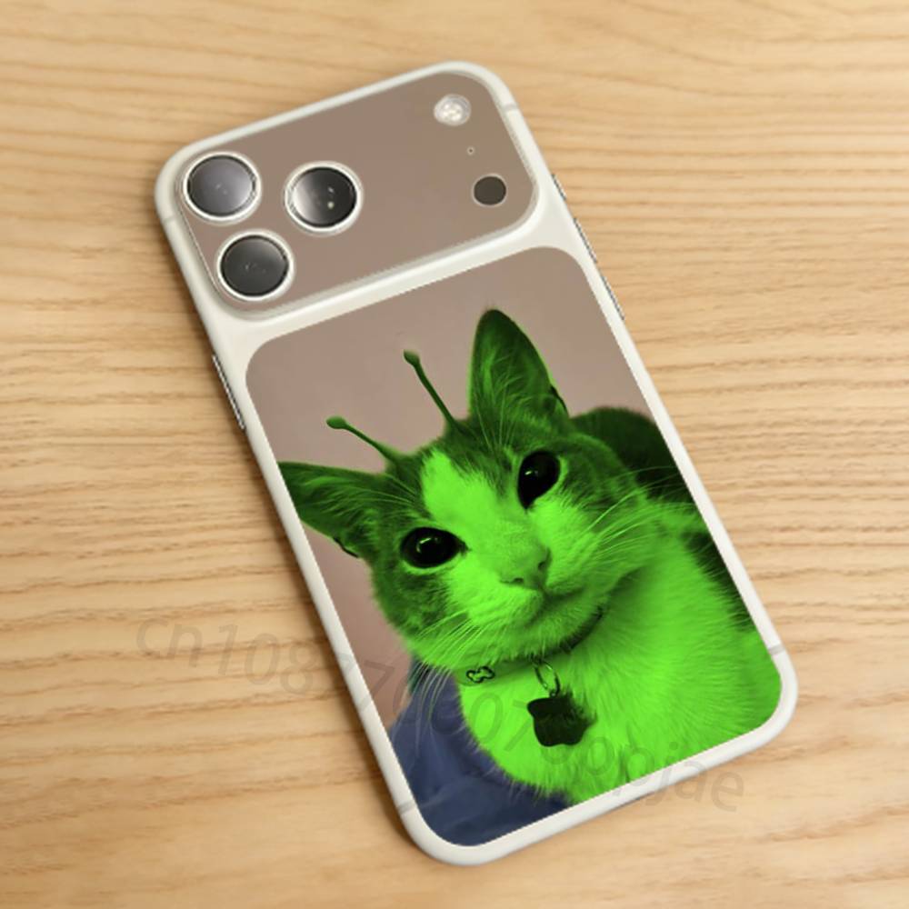 Забавный Зеленый Инопланетный Кот Для iPhone 17 Pro /Max Задняя Крышка Аккумулятора с Наклейкой-Скином на Камеру Задняя Защитная Пленка-Наклейка
