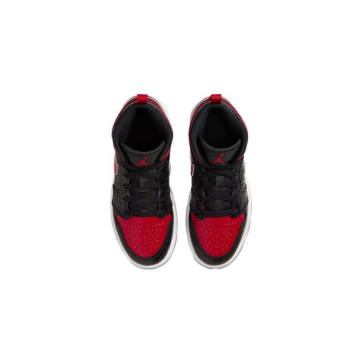 Air Jordan 1 Mid SS PS Черный + Красный = Bred Детские кроссовки Gym-Красный Белый DM9651-001