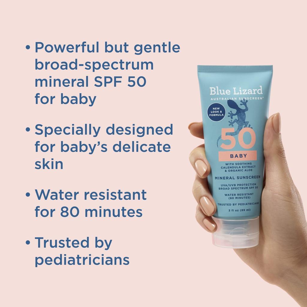 Blue Lizard Australian Sunscreen Минеральный солнцезащитный крем для младенцев, SPF 50, 89 мл (3 жидких унции)