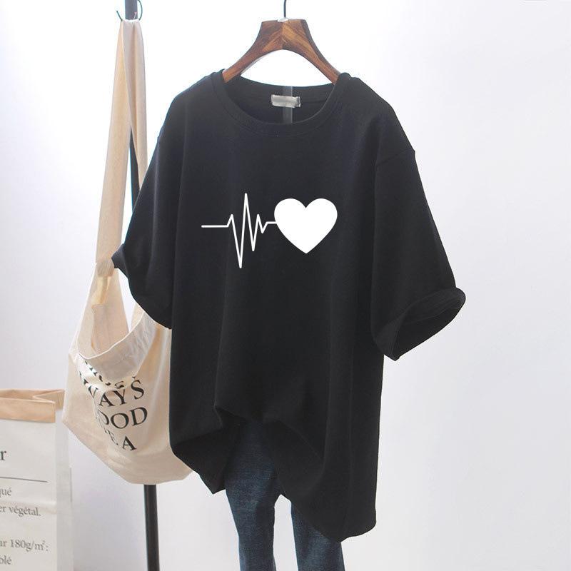 Футболка большого размера для полных девушек, женская, утягивающая, с высоким чувством, прикрывающая живот, большой размер, с круглым вырезом и короткими рукавами