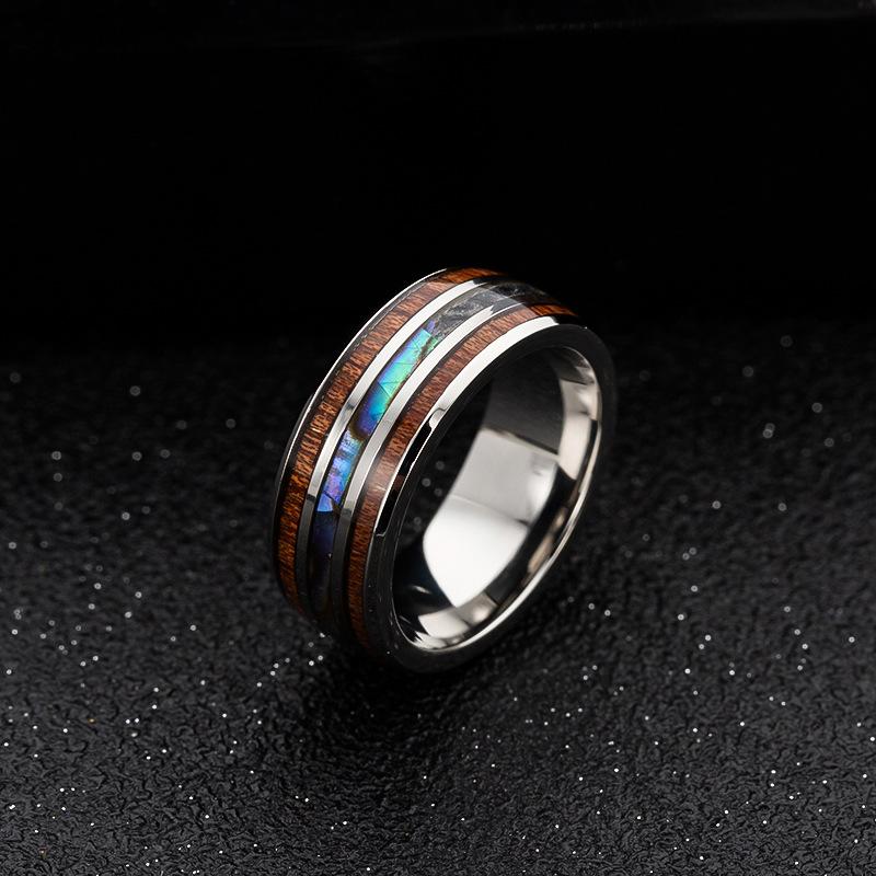 Hand-decorated Inlaid Wood Grain Imitation Shell Titanium Steel Ring European and American Popular Jewelry