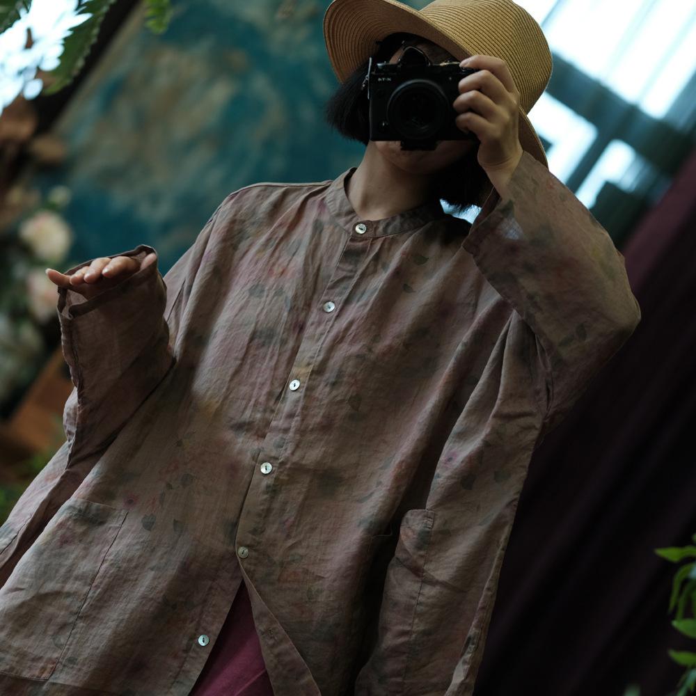Johnature Women Chinese Style Ramie Print Floral Shirts Autumn Loose Button Blouses Long Sleeve High Quality Vintage Shirts