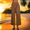 Women's Fashion Loose Casual With Button Elastic Waist Wide Leg Pants Casual Pants