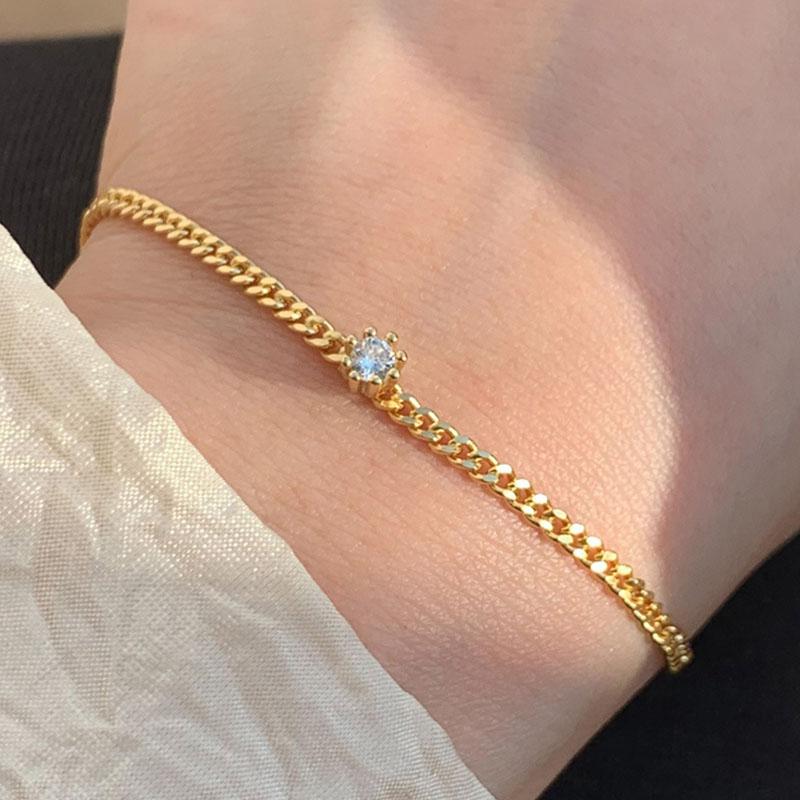 ANENJERY Браслет с одним цирконом, женская золотая цепочка, простые ювелирные изделия