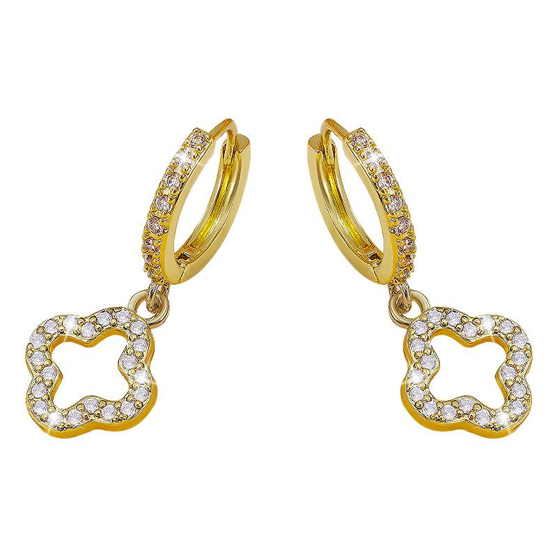 Новые серьги с микро-закрепкой из циркония в форме четырехлистного клевера, женские модные серьги с пряжкой в виде четырехлистного цветка