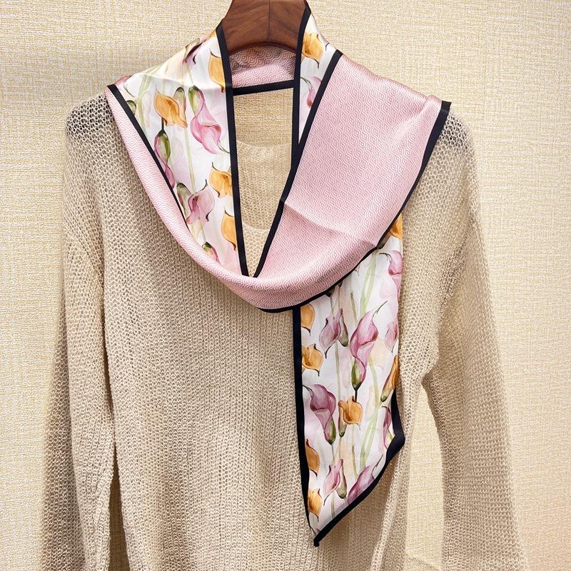 New In Spring! Silk Scarf Femininity Fresh Mulberry Silk Silk Scarf Thin, Narrow And Long Double-Sided Scarf Streamer