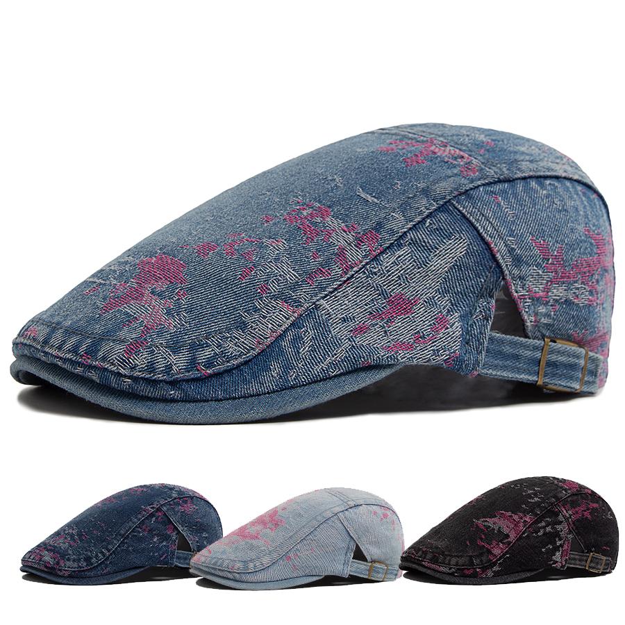 Spring Fashion Print Denim Women's Beret Summer Soft Top Breathable Sun Visor Hat Men Flat Cap Newsboy Caps Adjustable