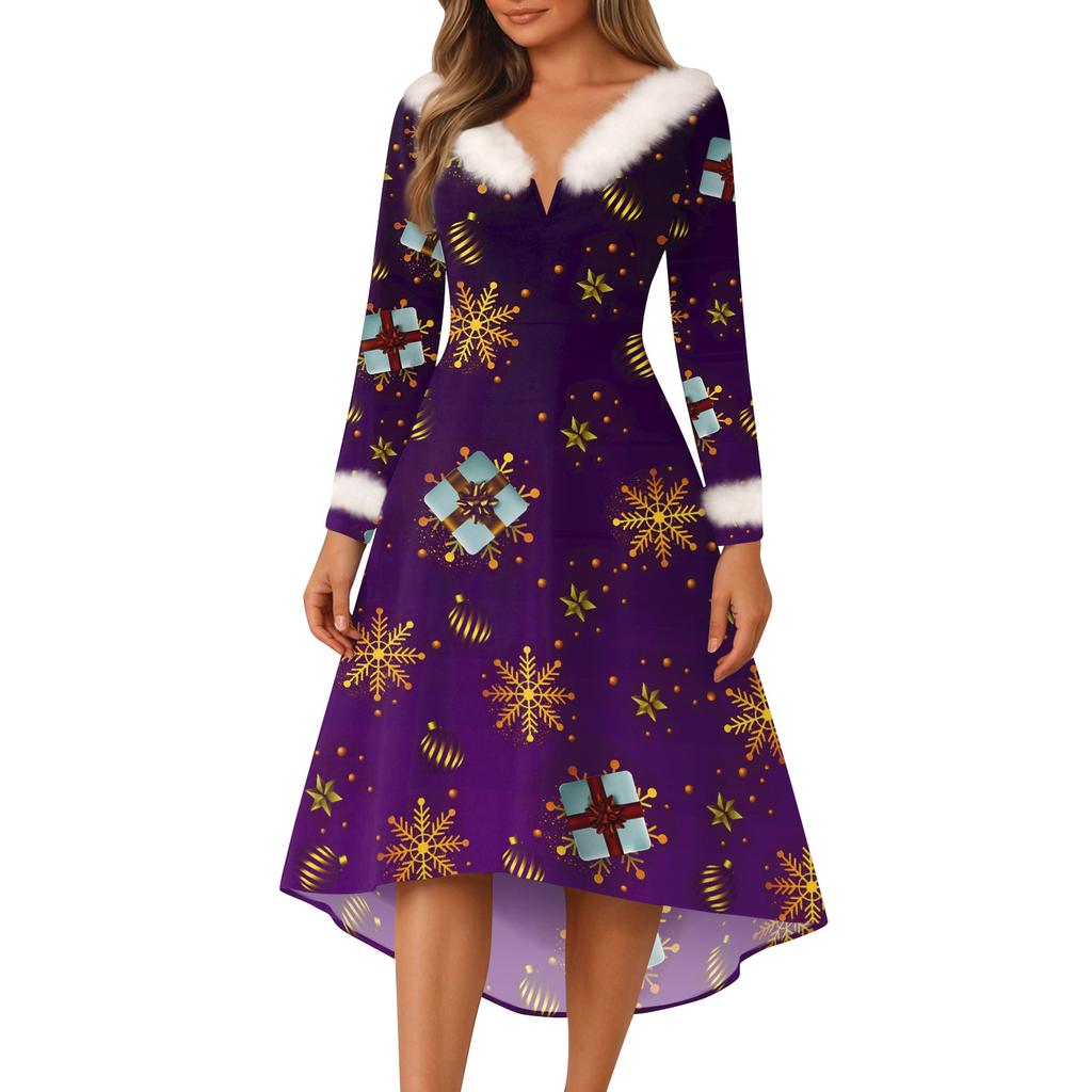Рождественские платья с принтом для женщин, винтажное рождественское платье миди, повседневные платья, коктейльное платье, вечерние праздничные платья
