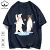 Penguins And Polar Bears Dance Together Retro T-Shirt Unisexs Loose Cotton Tee Trendy Summer Clothing Unisex All-Match Streetwear