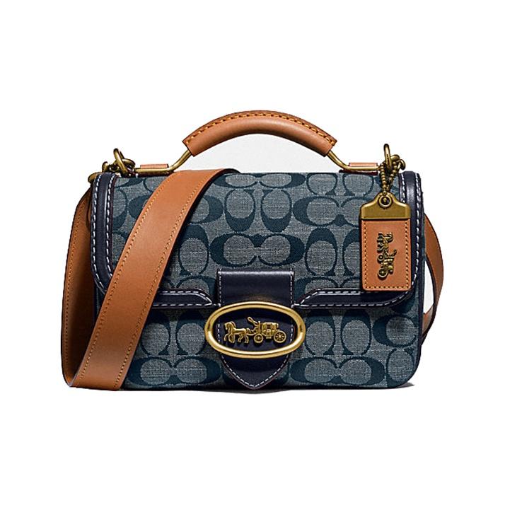 Coach Riley Floral Print Canvas And Leather Pillow Bag Women Handbags Denim-Blue 3630-B4RA3