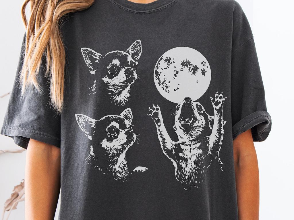 Chihuahua T-Shirt, Howling Chihuahuas and Moon Graphic, Funny Dog Lover Gift, Night Sky Art Shirt, Unisex Pet Tee