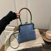 Elegant Kiss Lock Shoulder Bag Solid Color Large Capacity Denim Blue Crossbody Bag Messenger Pouch Purse Vintage Women's Handbag