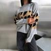 European & American Leopard Print Contrast Sweater - Casual, Loose-Fit, Round Neck Pullover for Women - Perfect for Autumn & Winter.