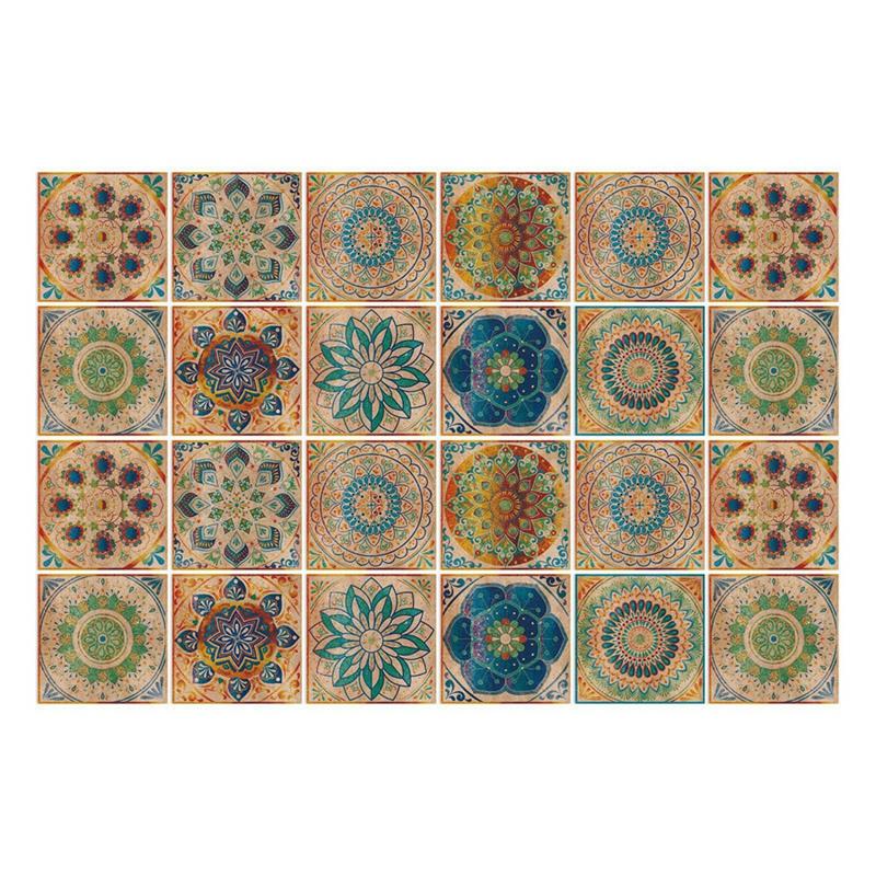 24 шт./компл. Арт-ретро Мандала Плитка Наклейки На Стены Наклейки Водонепроницаемые Наклейки На Стены Декор Гостиной Ванная Комната Кухня Украшения