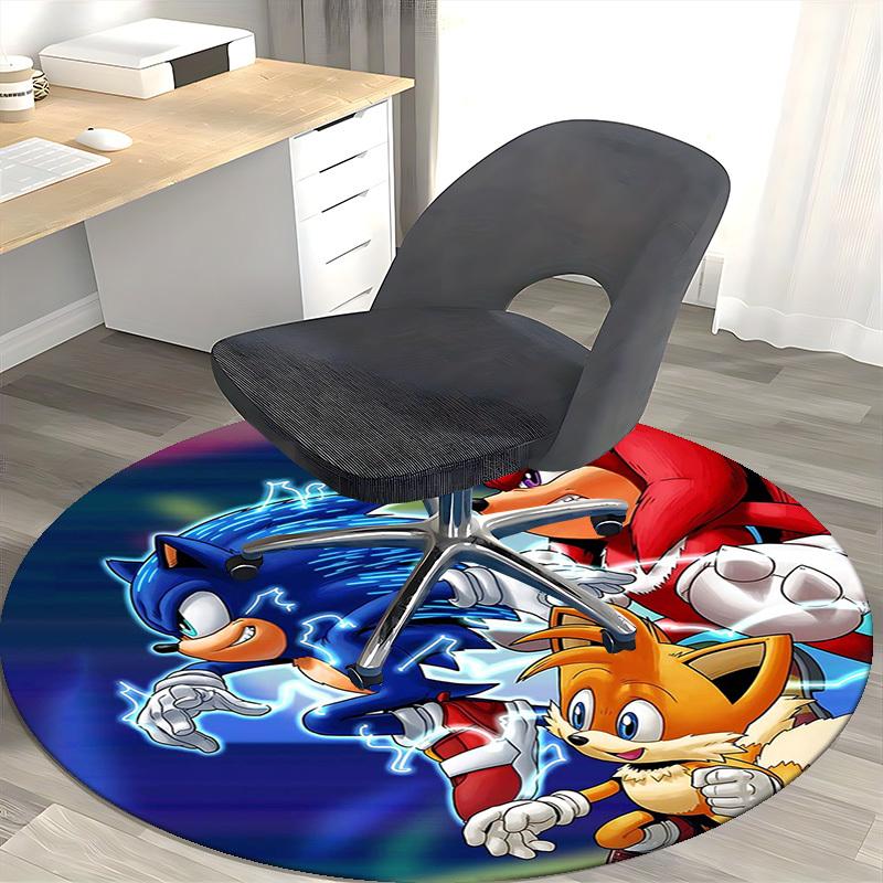1pc Sonic, Tails & Knuckles Anime Cartoon Design Round Carpet  Office Chair Mat, NonSlip Rug for Home Decor, Living Room, Bedroom