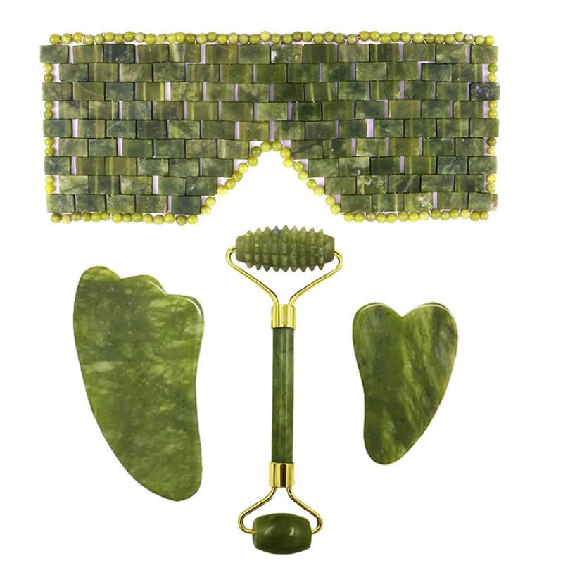 Natural Xiuyu Jade Massager Eye Mask And Roller Gua Sha Set Gouache Scraper Facial Lifting Anti-Aging Massage Beauty Care Tools