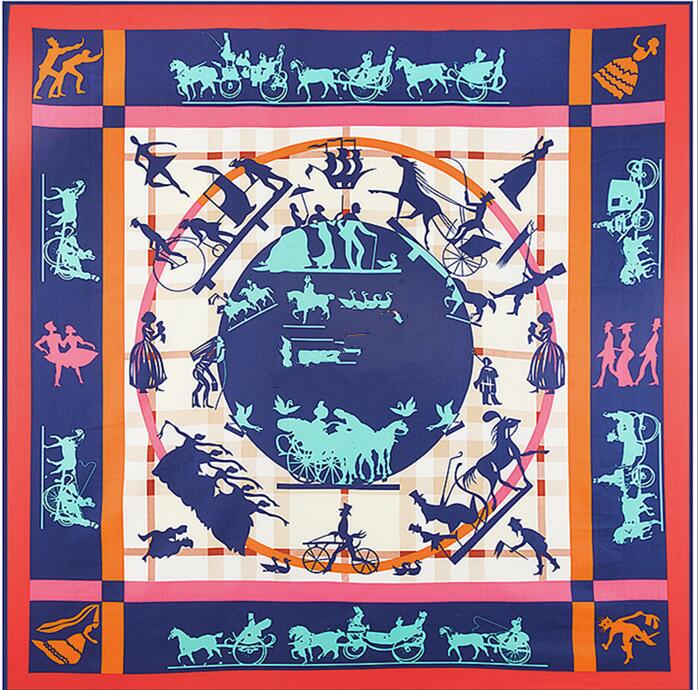 New Luxury Brand Design Sago Cycas Palm Tree Winter Square Scarf 130cm Twill Silk Scarf Women Kerchief Scarves For Ladies