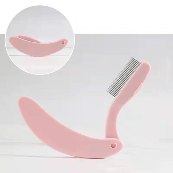 Eyelash Brush Foldable Portable Lightweight Multifunctional Safe Separate Eyelashes Curved Plastic Handle Stainless Steel Teeth Eyebrow Steel Comb