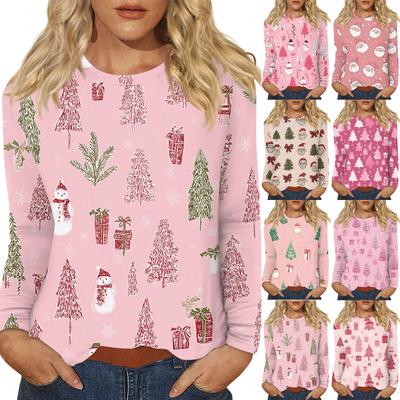 Женский повседневный топ с длинным рукавом и принтом, с круглым вырезом