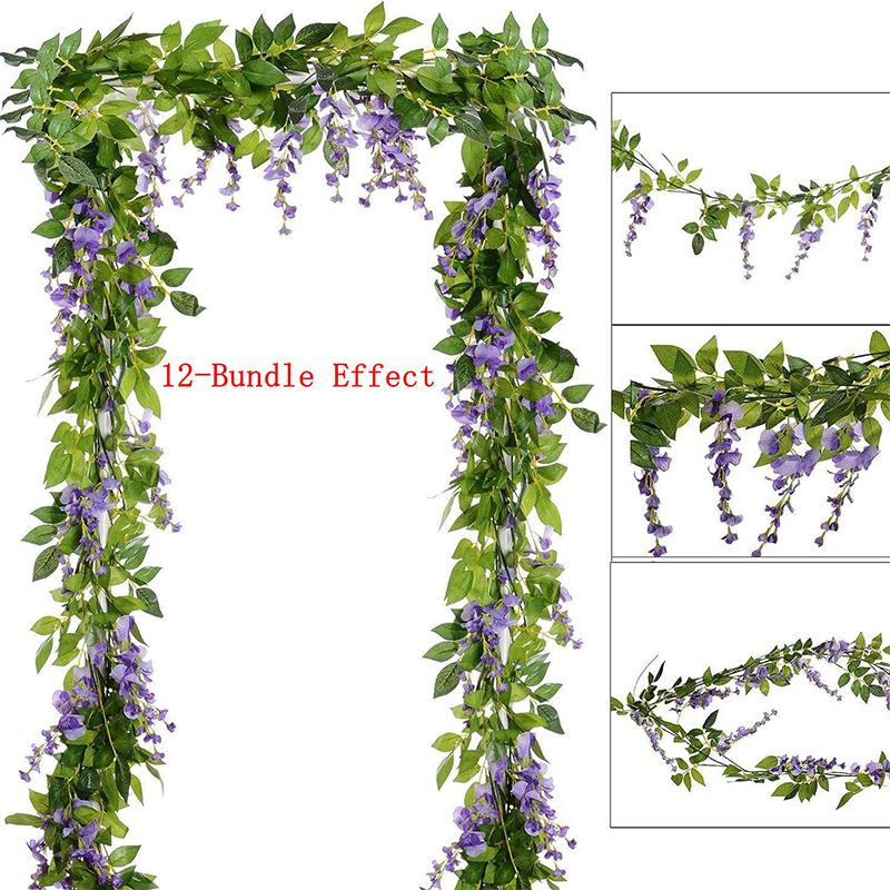 1.8M White Silk Wisteria Artificial Flowers Vine Garland Plants for Room Wedding Arch Decoration Fake Plant Flower Wall Decor