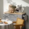 Rolling Kitchen Island Storage Trolley with Rubber Wood Top & Drawers for Dining Room, Grey