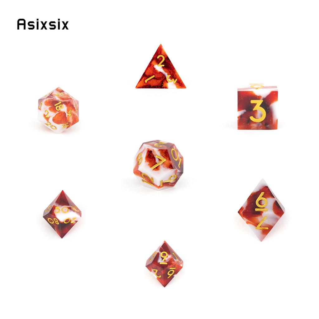 7 шт., белые, красные, смоляные, с золотыми цифрами, игральные кости с острыми краями, многогранные кубики, подходящие для ролевых игр, ролевых игр, DND Pathfinder, настольная игра
