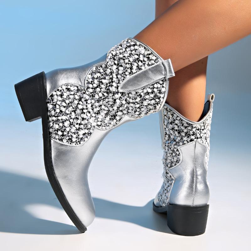 Glitter Ankle Women Boots Luxury High Heels Shoes Designer New Chunky Shoes Winter 2025 Trend Goth Chelsea Fad Party Botas Mujer