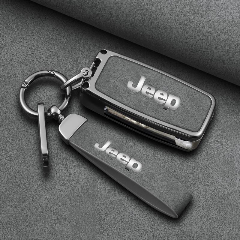 Zinc Alloy Leather 4 Buttons Car Folding Key Case Protector Cover Fob for Jeep Renegade Compass 2016 2019 2020 2021 Accessories